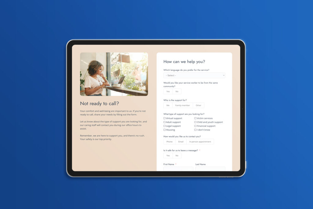 VLMFSS website redesign: tablet with form showing